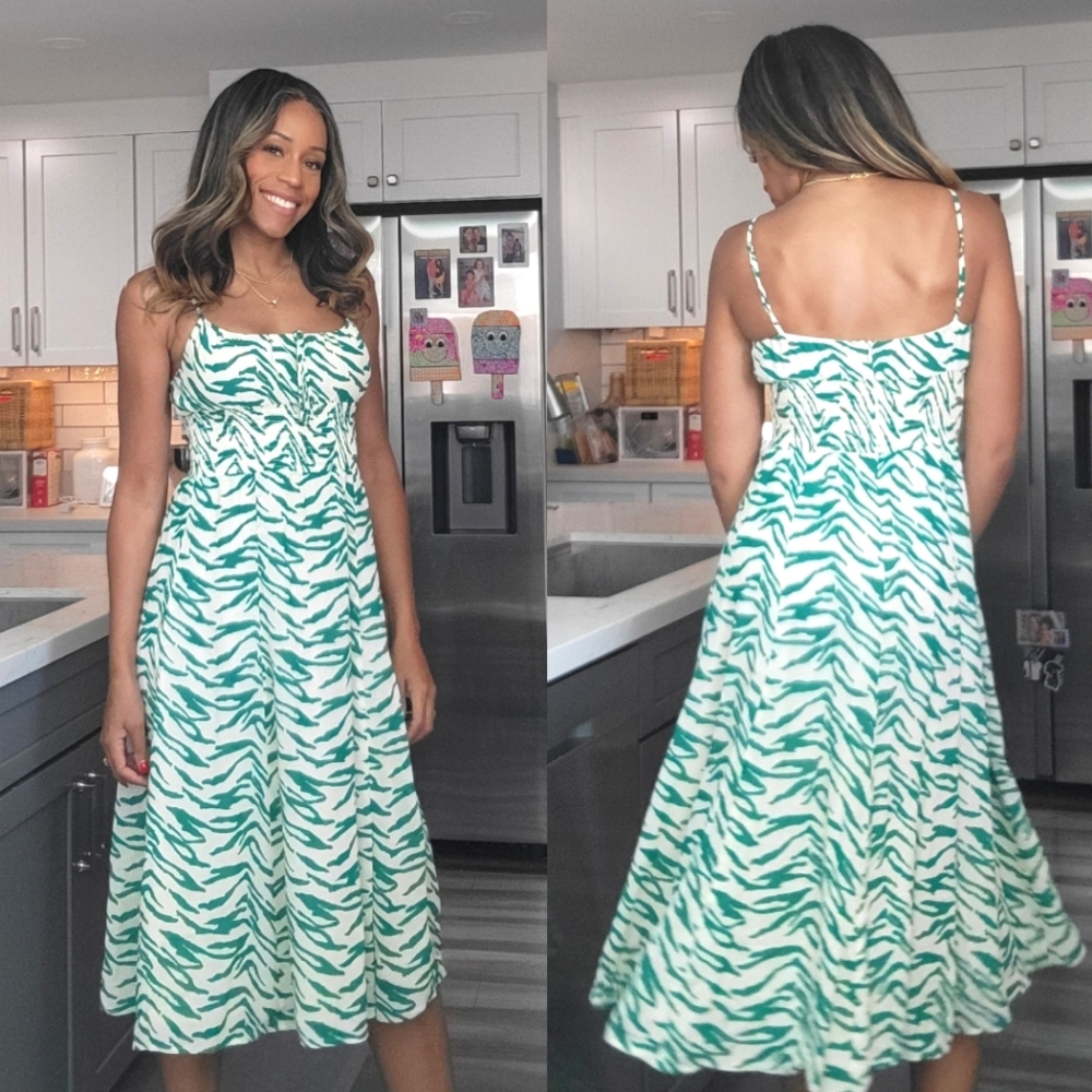 Reformation Green Zebra Striped Dress
